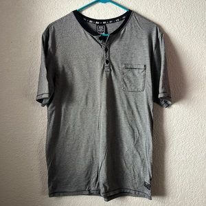 Nike Dri-Fit Short Sleeve Baseball Black/Grey Stripe Henley M